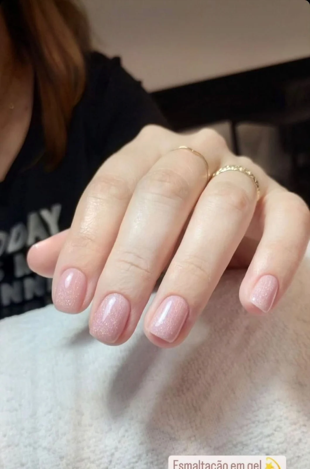 Short natural nails with shimmering nude pink gel polish, Capel Street Dublin