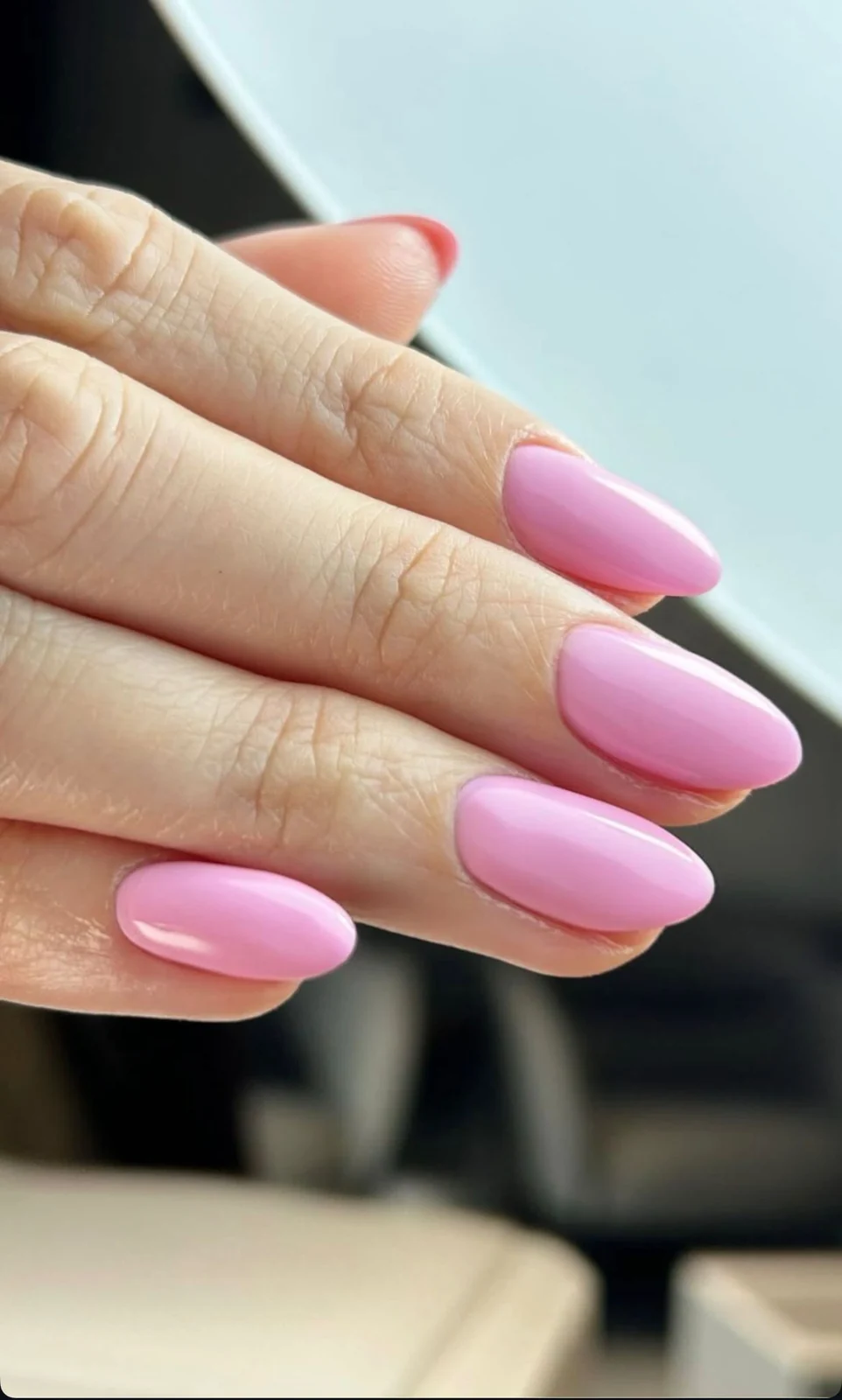 Long almond bubblegum pink shellac gel nails, Capel Street Dublin nail salon