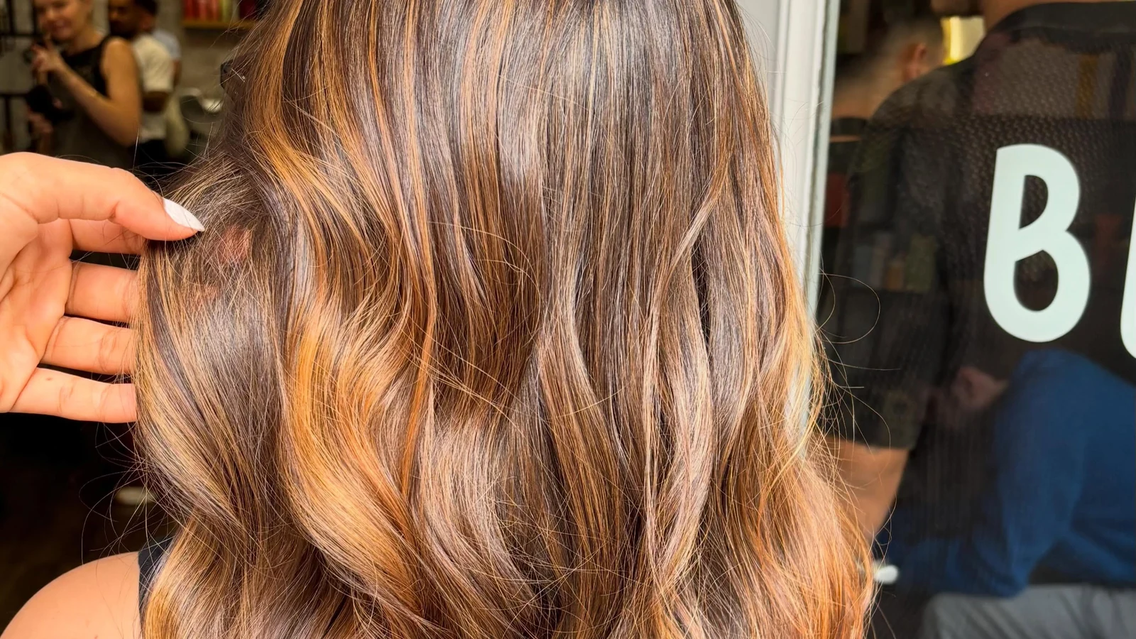 Caramel balayage with soft waves created at Blend Beauty Artisans, Capel Street Dublin