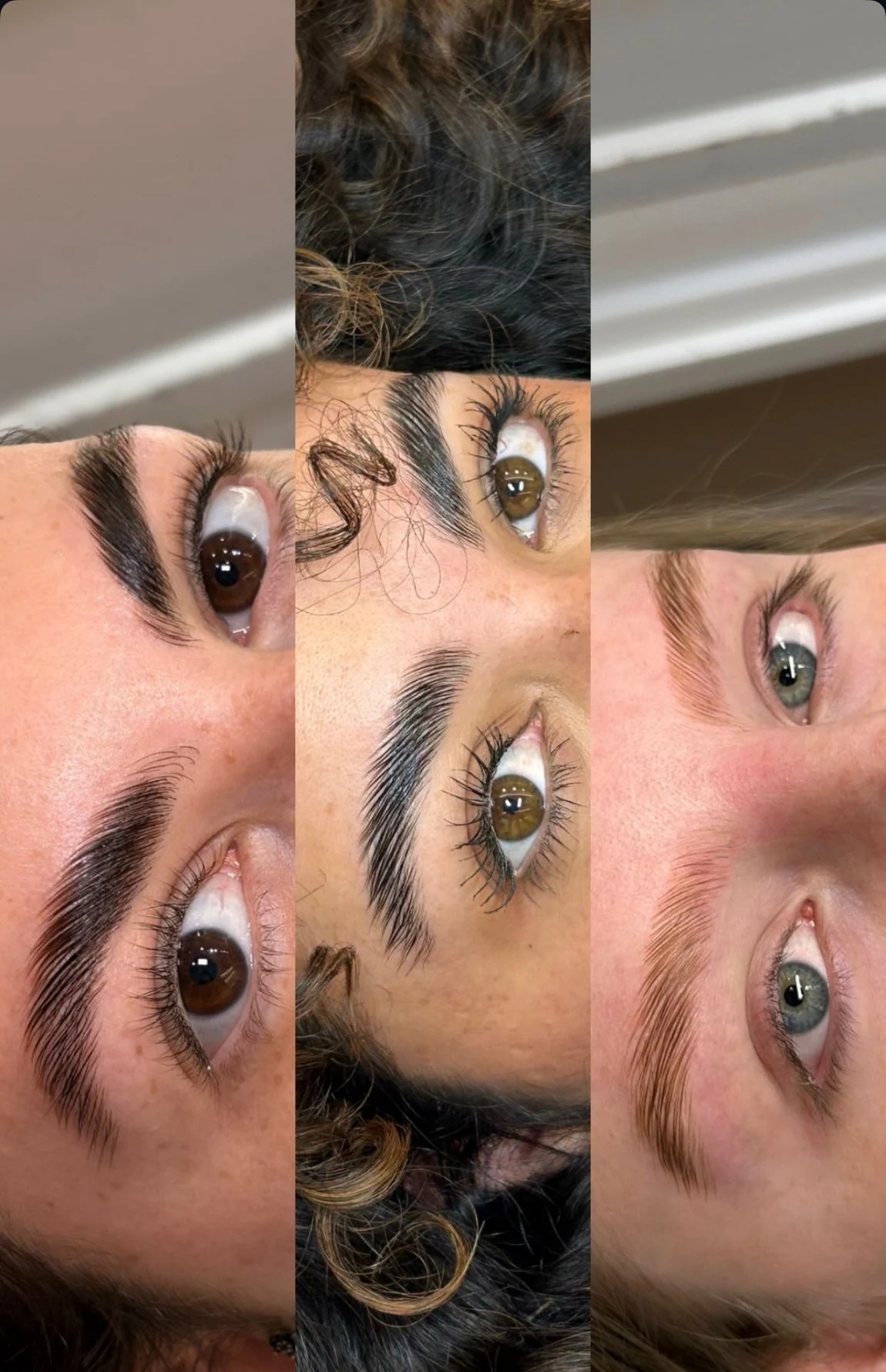 Brow lamination results on three clients, showing fuller groomed brows, Capel Street Dublin