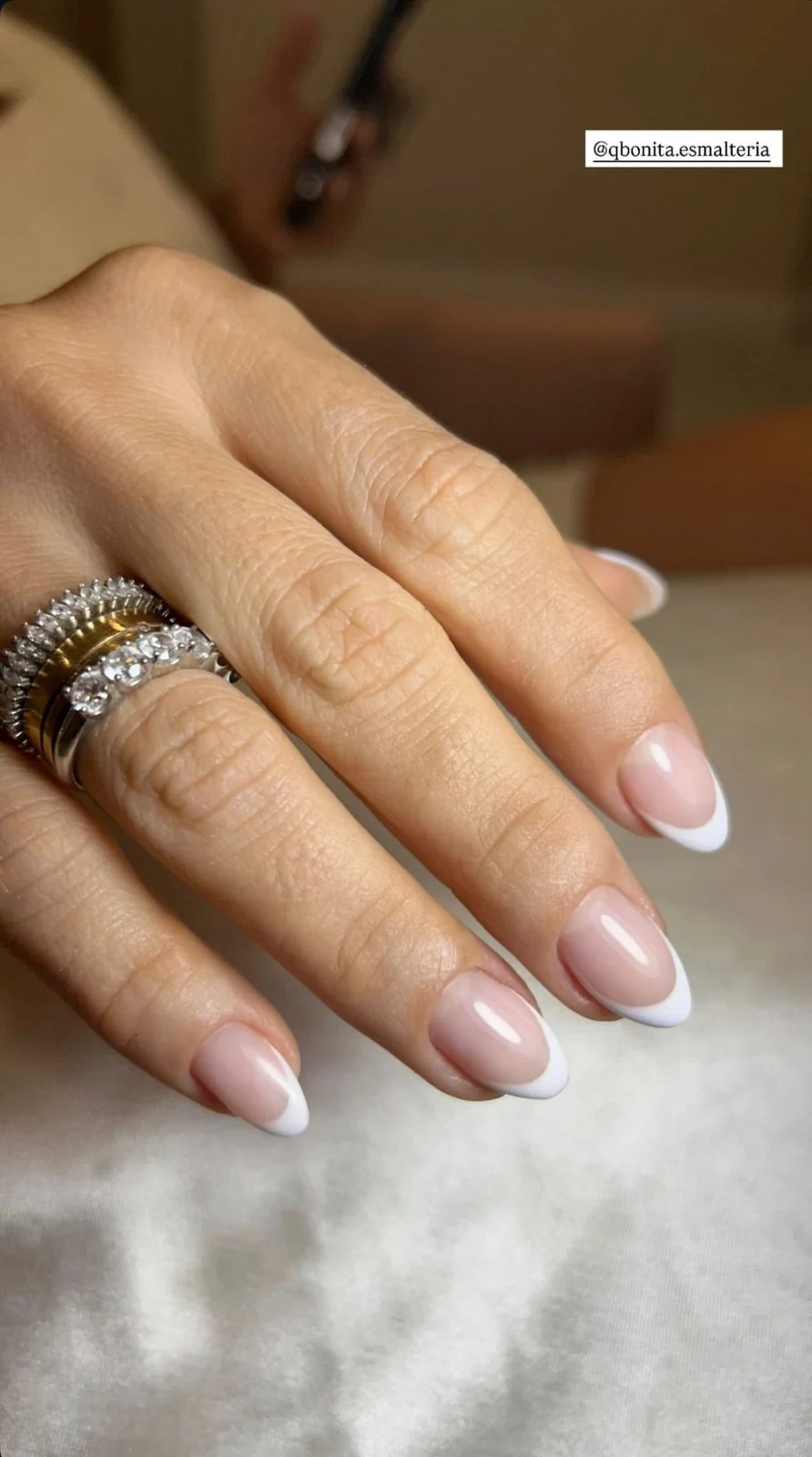 Classic white french tip gel nails on almond shape, Capel Street Dublin