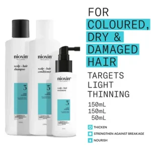 Trial Kit Nioxin Scalp + Hair Thickening System 3 for Coloured, dry and damaged hair Treated Hair with Light Thinning